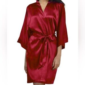 Elegant Satin Kimono Robe - Red